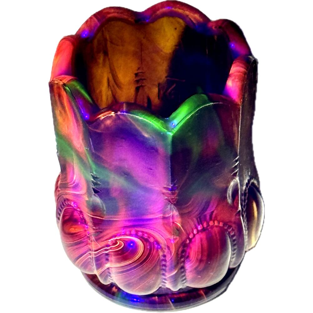Boyd Glass Toothpick Holder 1999 Beaded Oval Autumn Harvest Blacklight GLOW OOAK